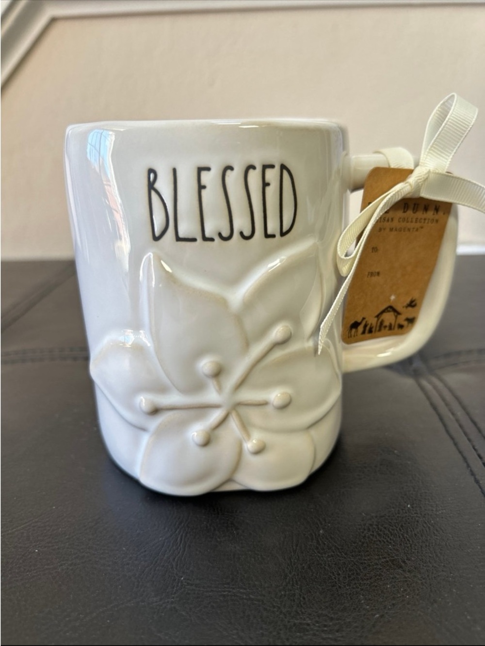 NWT Rae Dunn Blessed White Ceramic Mug with Floral detail - Picture 4 of 4